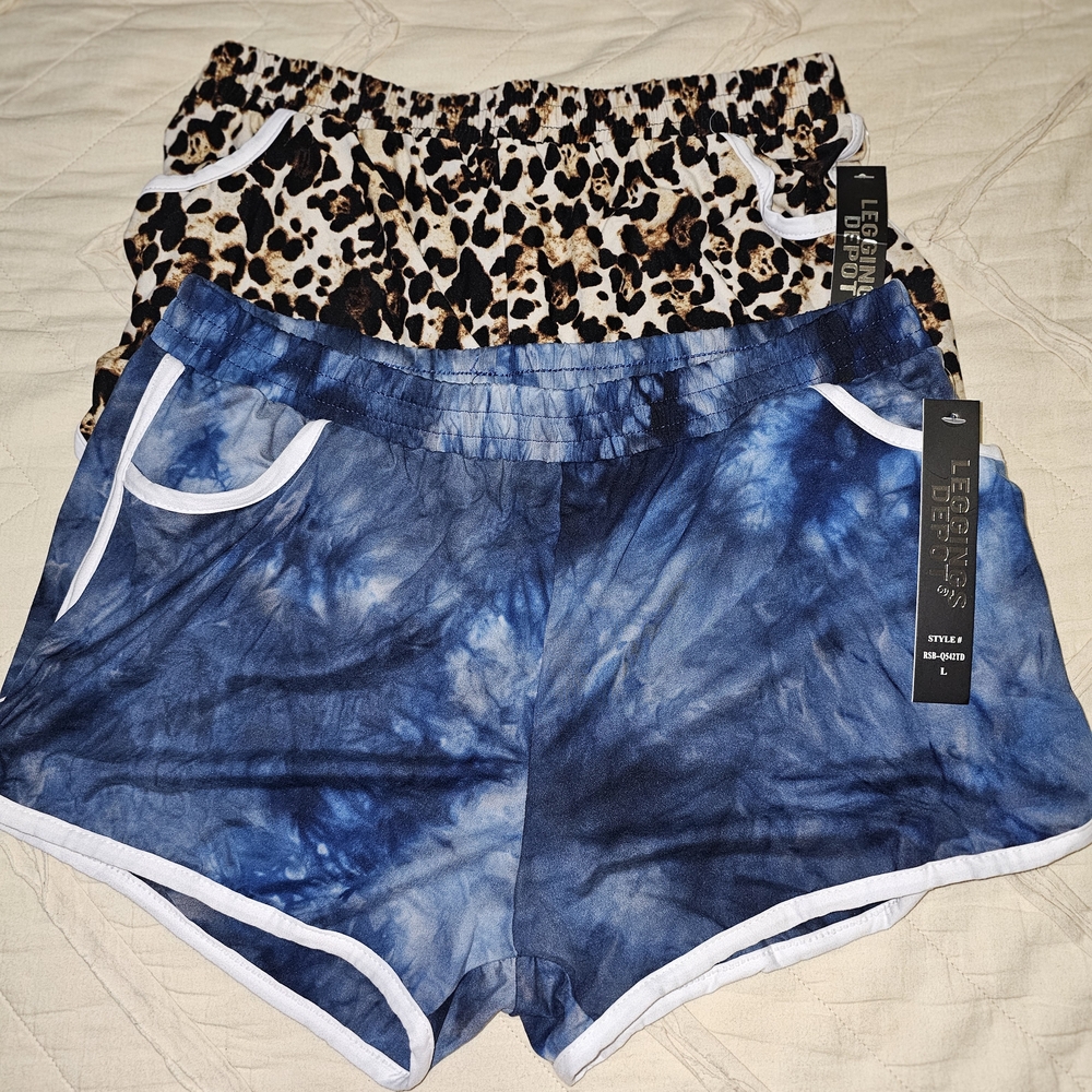 Leopard and Blue Tie-Dye Women's Shorts Set